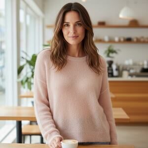 Babaton Pale Pink Italian Mohair Alpaca Blend Lightweight Knit Sweater, Medium